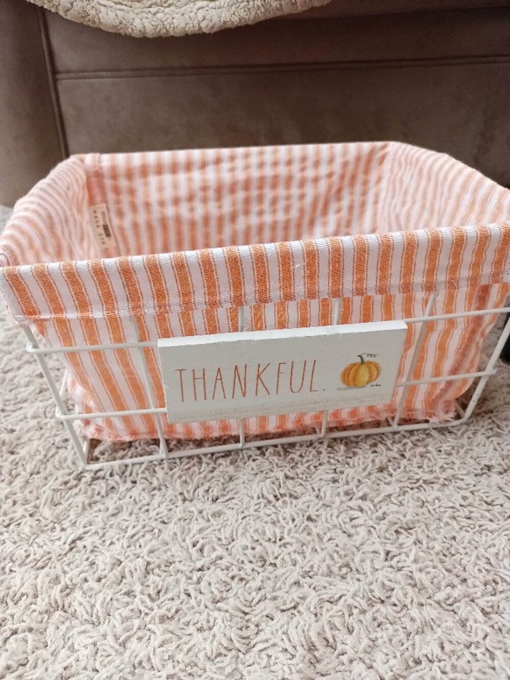 Rae Dunn Thankful Pumpkin Wire Basket Mint Fall
